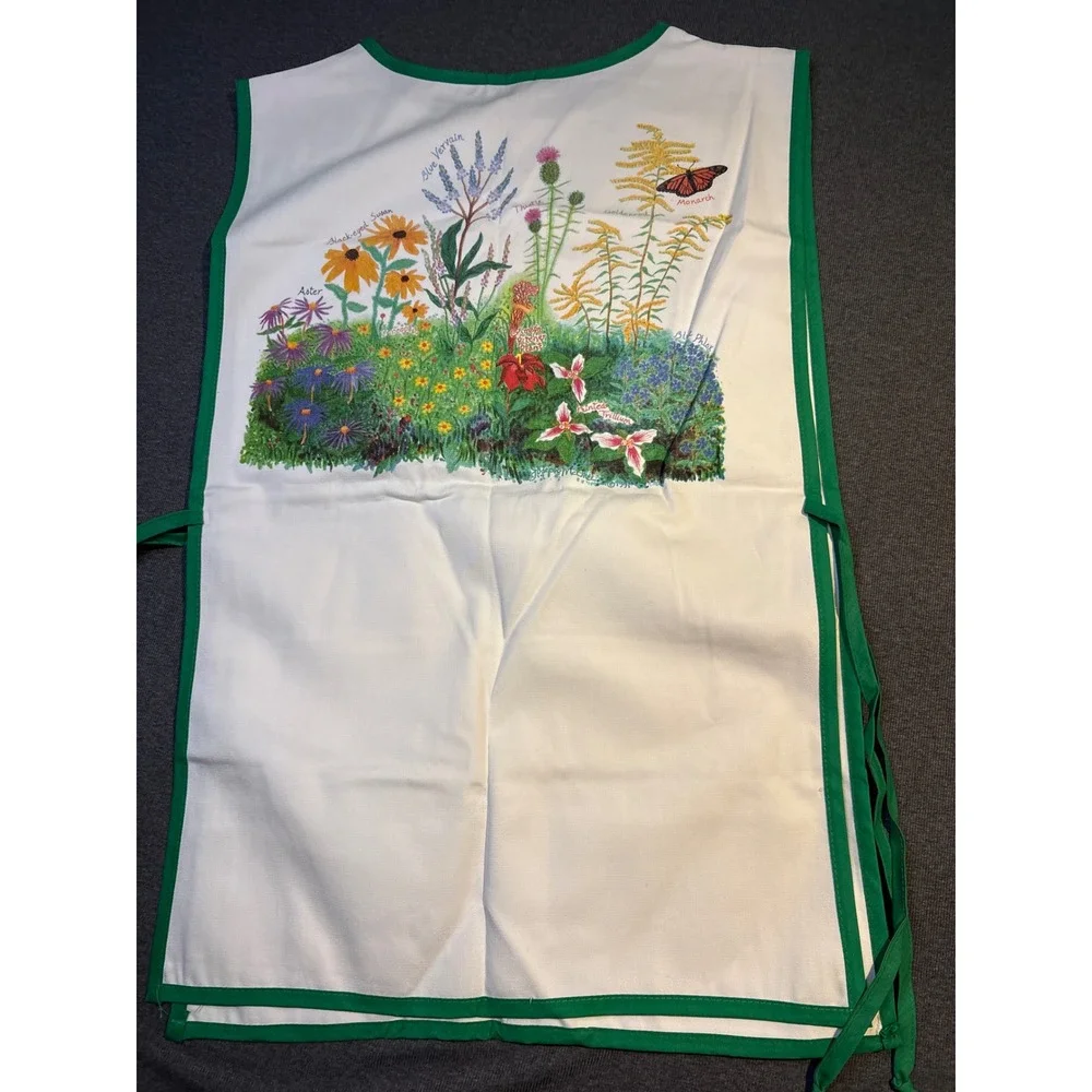 Vintage‎ Josephs Colours Botanical Garden Floral Tabard Apron Side Tie Green